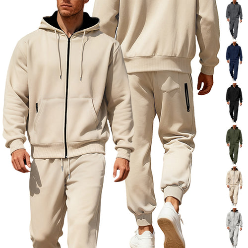 Men's hooded sweatshirt set with full zipper, kangaroo pocket, and tapered joggers with zip pockets StylebySassy