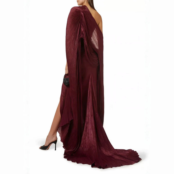 Women Elegant Maxi Dress with Asymmetrical Cut and Pleats StylebySassy