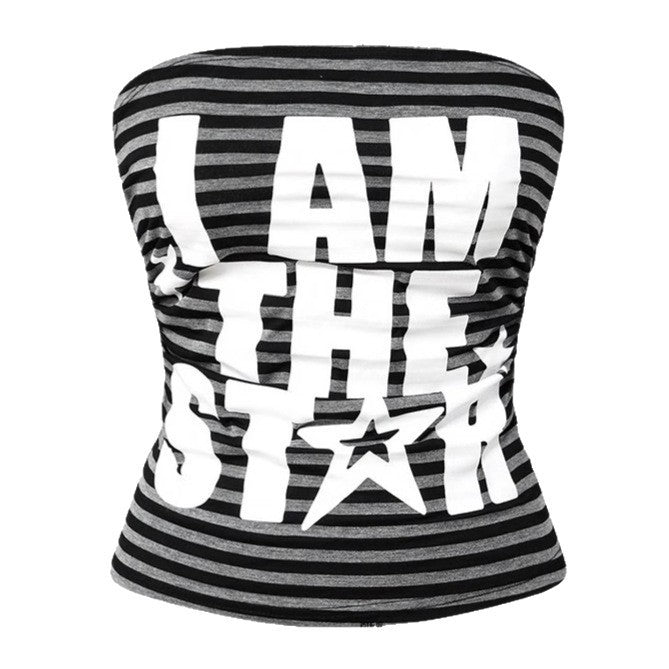 Women's Strapless Top with Eye-catching Graphic Design StylebySassy