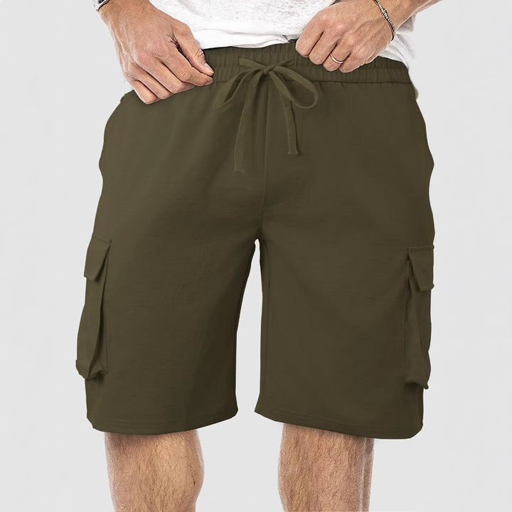 Men's casual cargo Bermuda shorts with elastic drawstring waistband, straight leg, and patch flap pockets StylebySassy