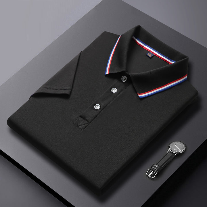 Men's breathable piqué polo with contrast stripes on the collar StylebySassy