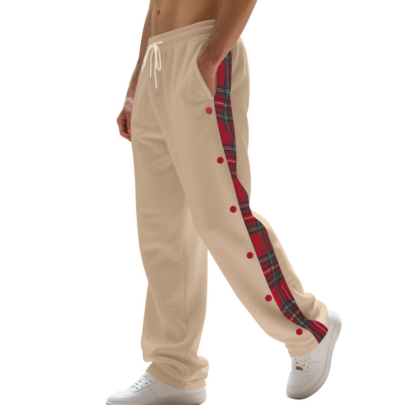 Men's oversized jogging pants with button placket and checkered side stripe StylebySassy