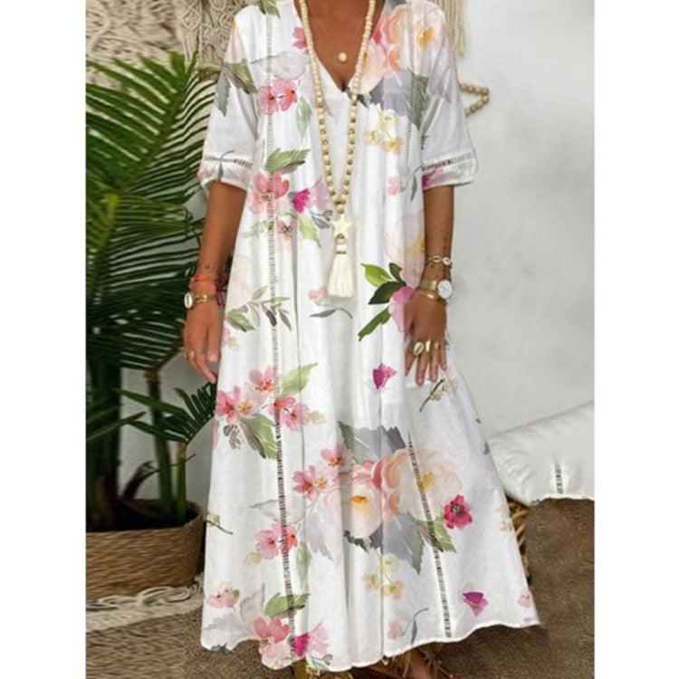 Ladies nan locker flowing Kaftan midimax dress with V-neck, openwork panels and lightweight linen blend quality StylebySassy