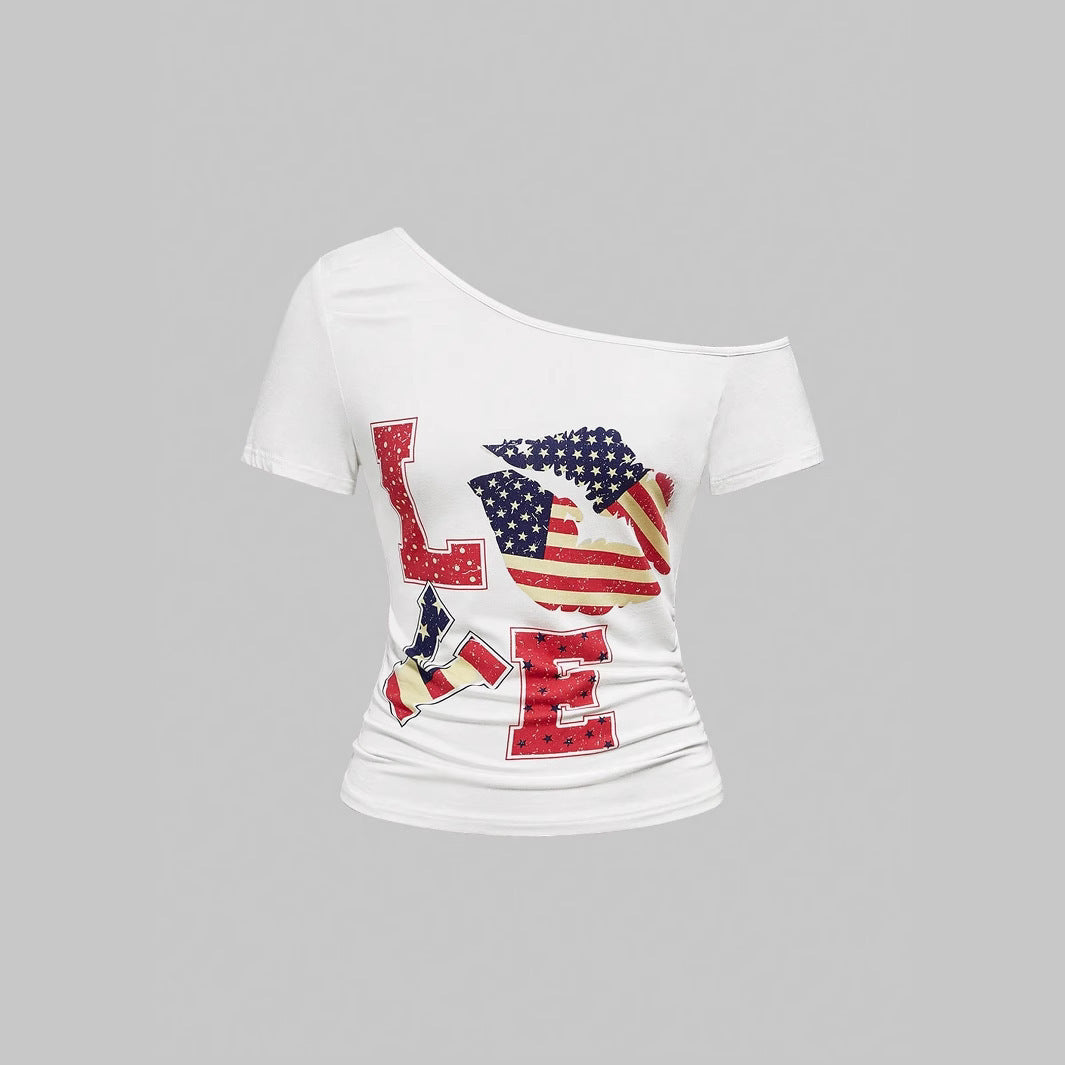 Women's Fashion Shirt with Generous Neckline and Unique Graphic Design StylebySassy
