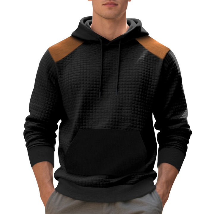 Men's urban waffle knit hoodie with kangaroo pocket and trim StylebySassy