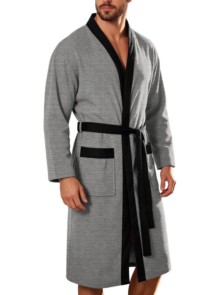 Men's lightweight cotton kimono bathrobe with waffle texture and patch pockets StylebySassy