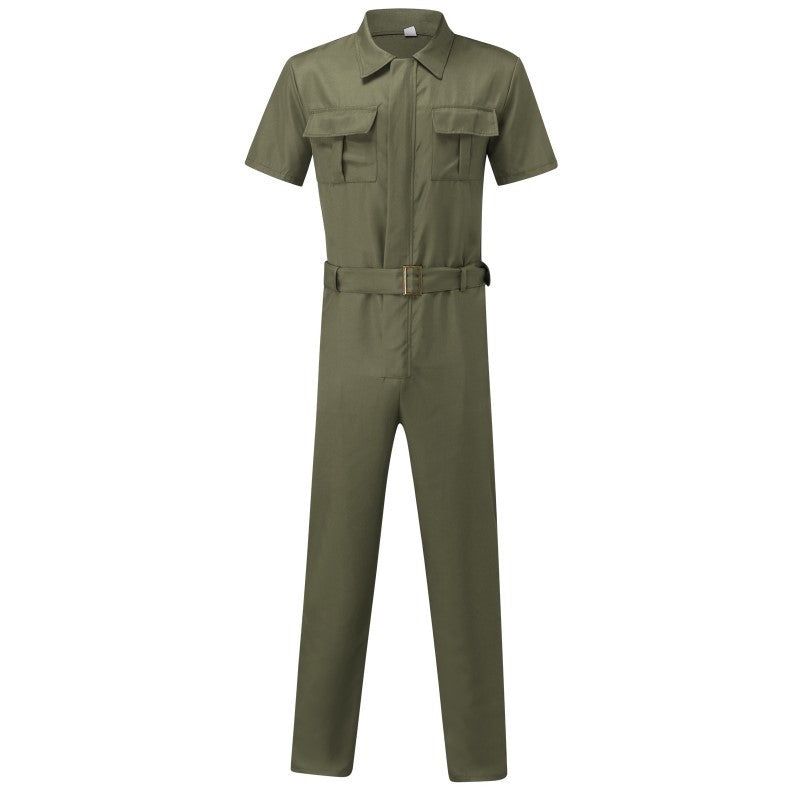 Men's short-sleeve work overall with waist belt and chest pockets StylebySassy