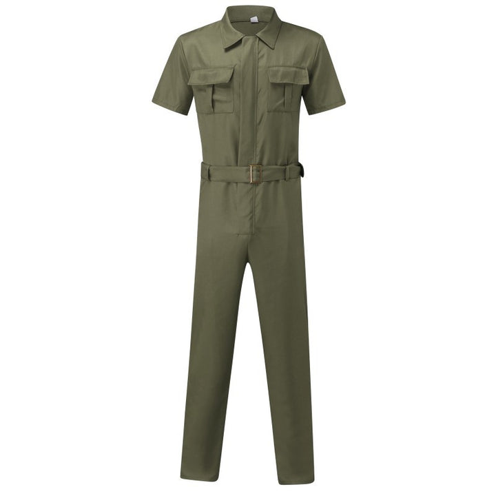 Men's short-sleeve work overall with waist belt and chest pockets StylebySassy