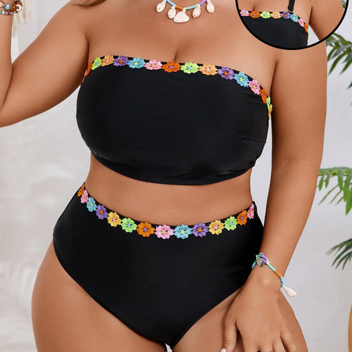 Women's Bandeau Bikini Set with Floral Accent StylebySassy