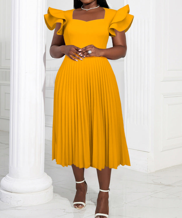 Women's pleated maxi dress with elegant ruffle details StylebySassy