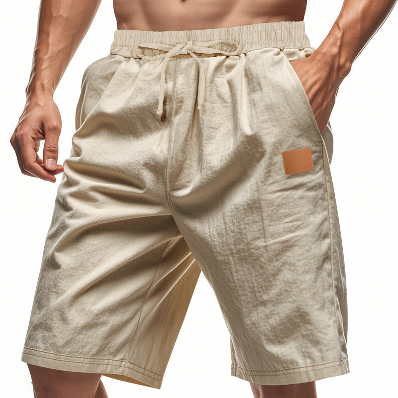 Men's lightweight casual Bermuda shorts with elastic waistband, drawstring and discreet leather application StylebySassy