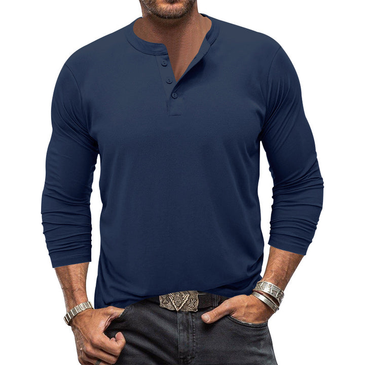 Men's long-sleeved Henley shirt made of elastic cotton blend with button placket and tailored fit StylebySassy