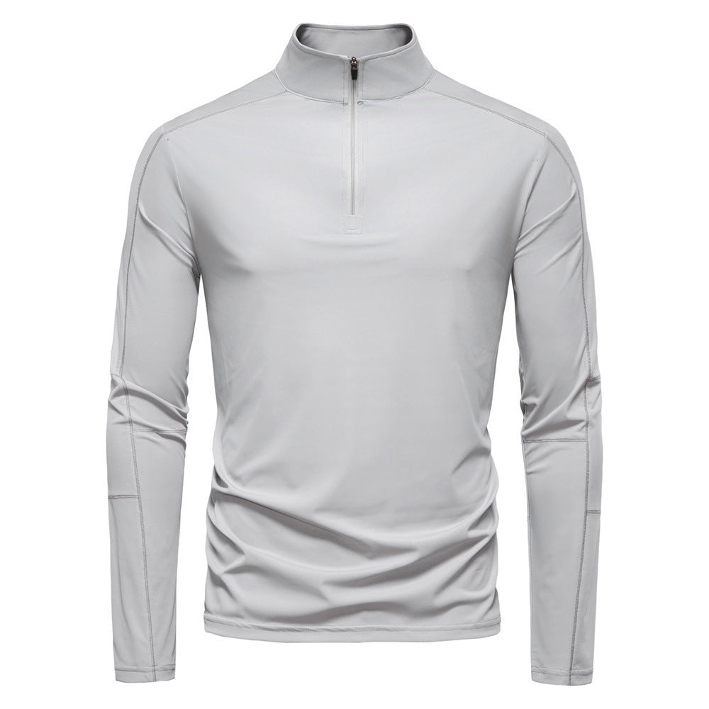 Men's functional long sleeve shirt with stand-up collar and half zipper StylebySassy