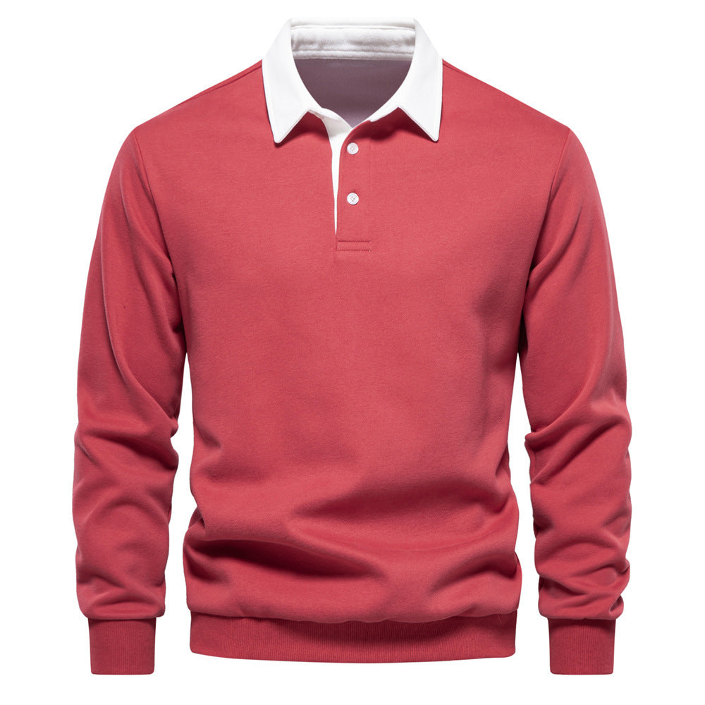 Men's elegant long sleeve polo shirt with contrast collar StylebySassy