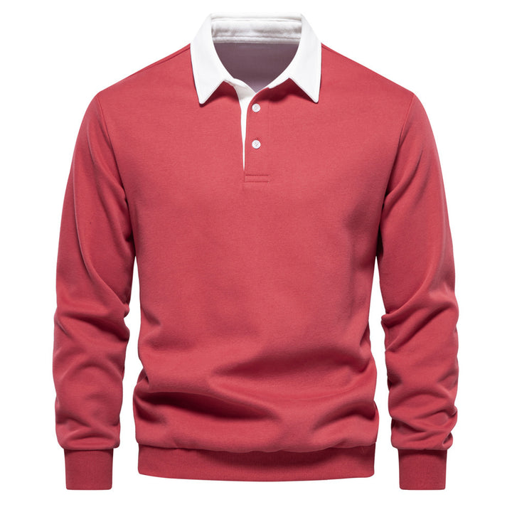 Men's elegant long sleeve polo shirt with contrast collar StylebySassy