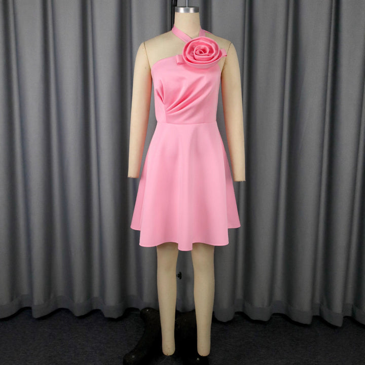 Women A-line cocktail dress with decorative rose appliqué StylebySassy