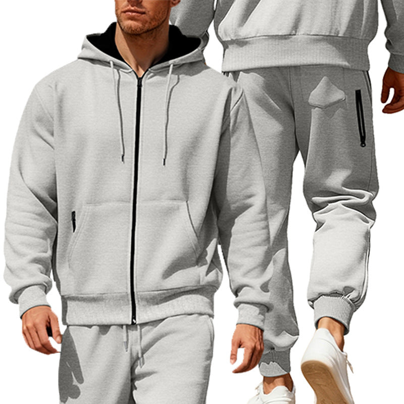 Men's hooded sweatshirt set with full zipper, kangaroo pocket, and tapered joggers with zip pockets StylebySassy