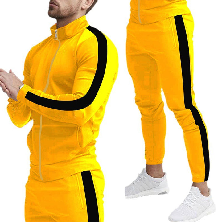 Men's retro striped zip training set with stand-up collar and tapered jogging pants StylebySassy