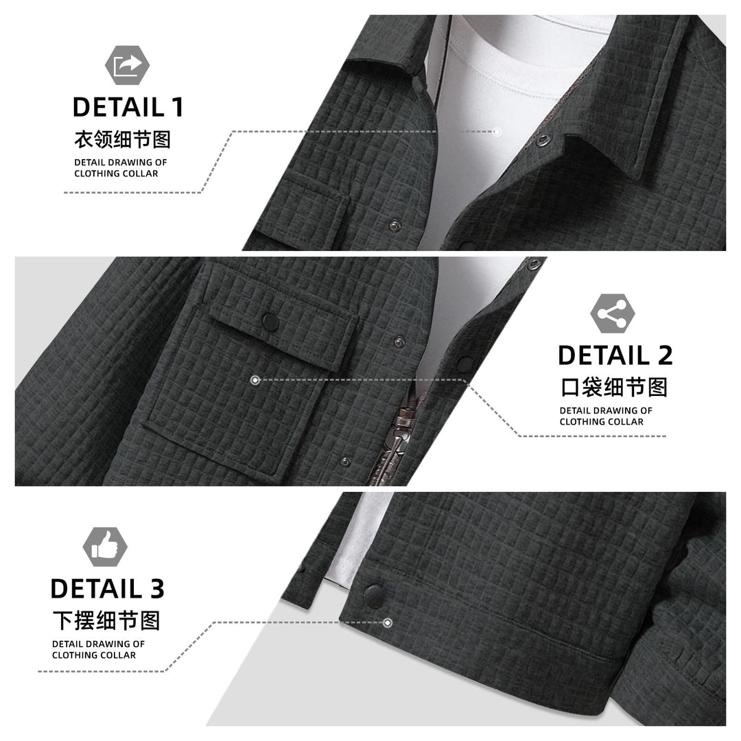 Men's quilted overshirt jacket with square quilted structure and patch chest pockets StylebySassy