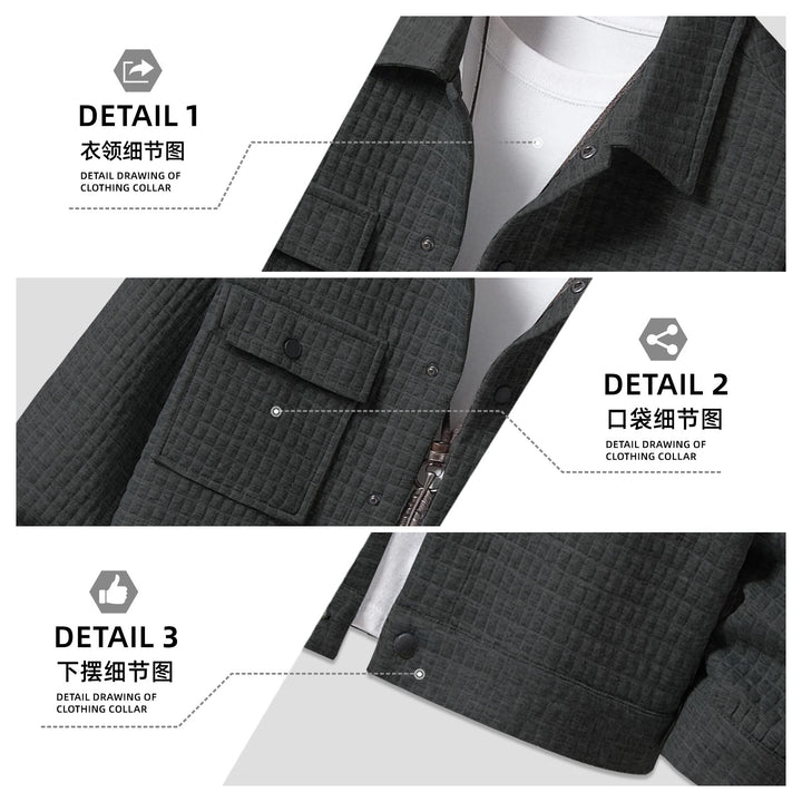 Men's quilted overshirt jacket with square quilted structure and patch chest pockets StylebySassy