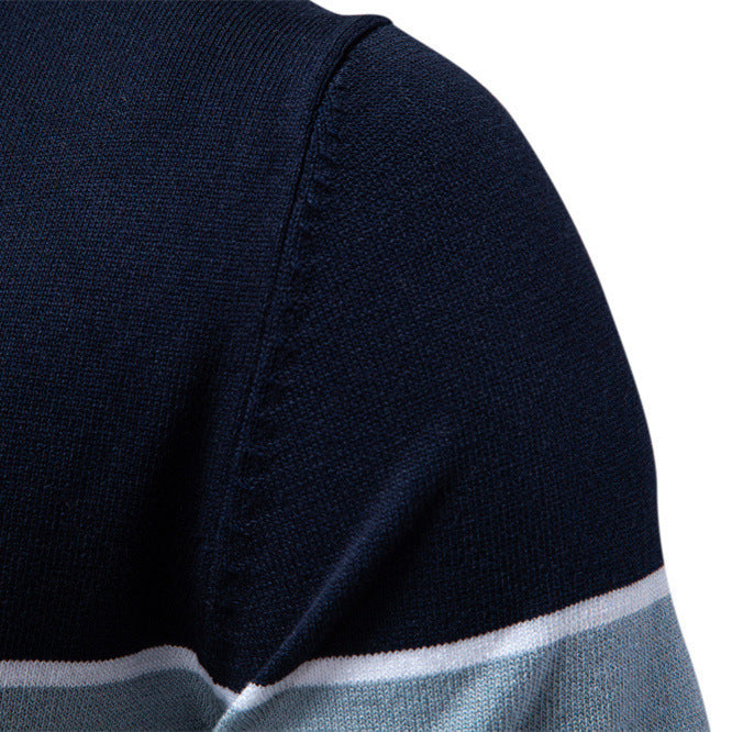 Men's modern short sleeve polo shirt made of fine knit with open lapel collar and horizontal contrast yoke StylebySassy