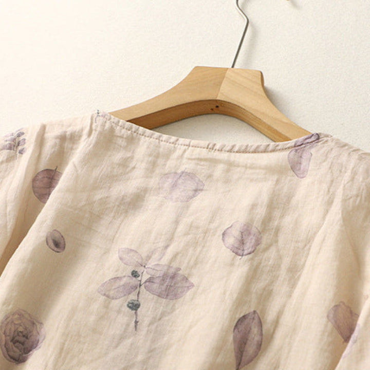 Women's Printed Short Sleeve Blouse with Button Front