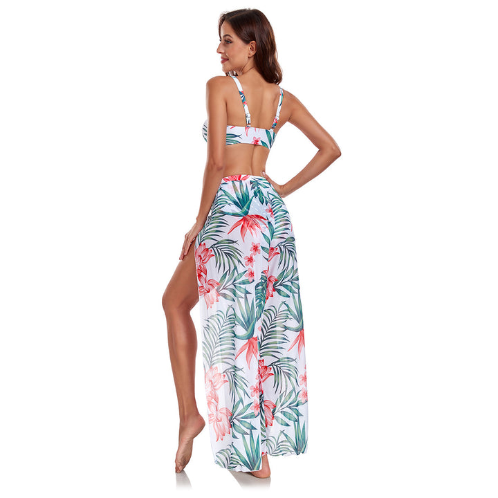 Women's bikini set with floral random pattern and matching wrap skirt StylebySassy