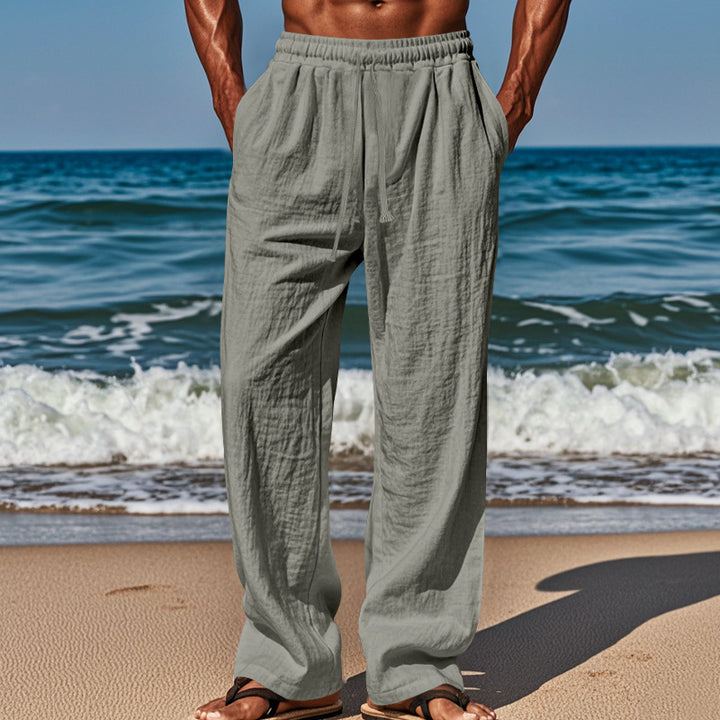 Men's Lightweight Linen Pants with Wide Leg and Elastic Waist StylebySassy