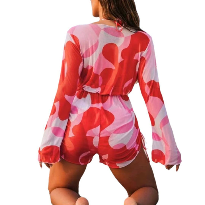 Women’s wrap swimsuit with long sleeves and fashionable pattern StylebySassy