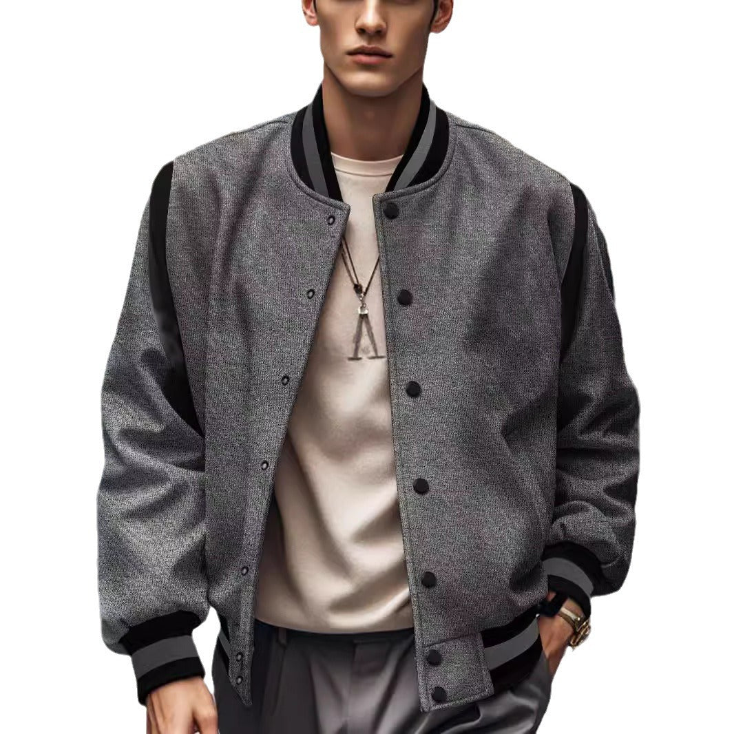 Men's lightweight college jacket in varsity look with press-stud closure, ribbed cuffs, and contrast shoulder trim StylebySassy
