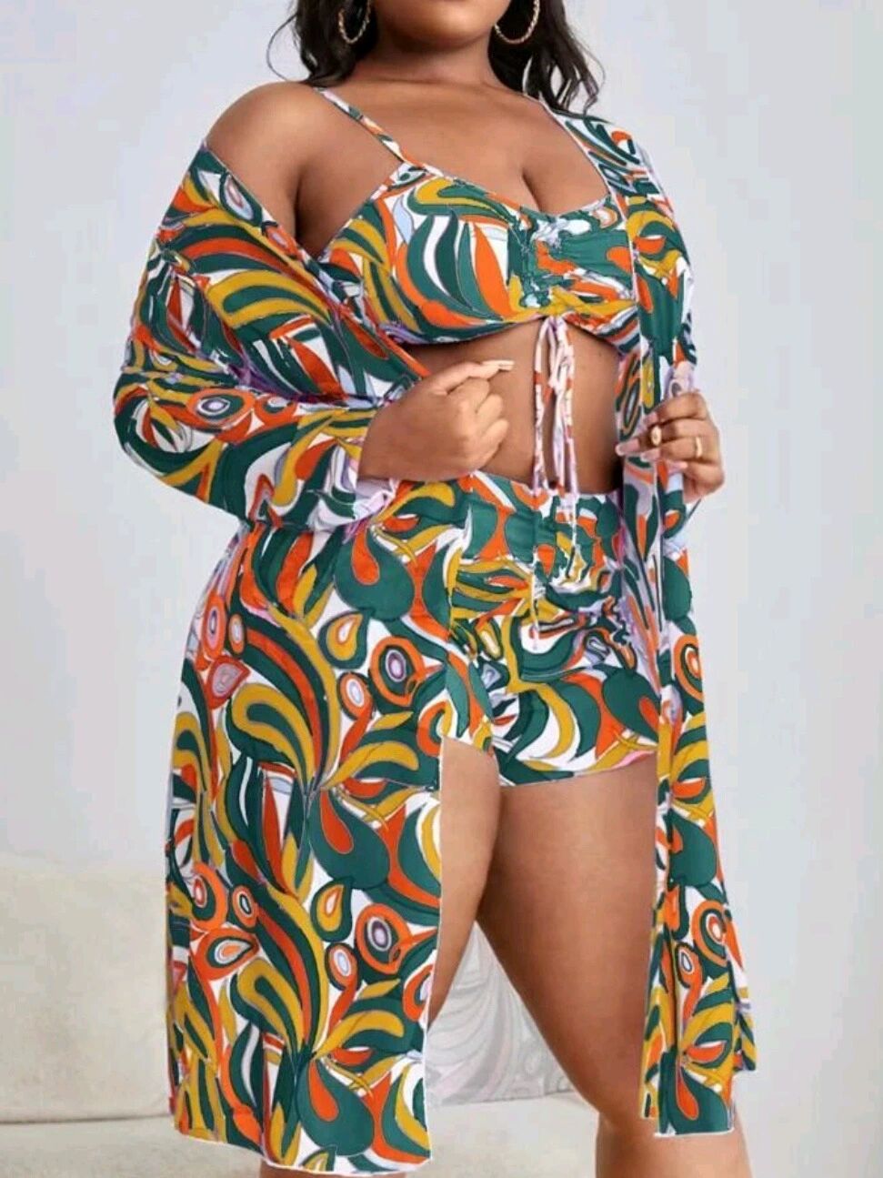 Women Two-Piece Swim Set with Sheer Cover-Up StylebySassy
