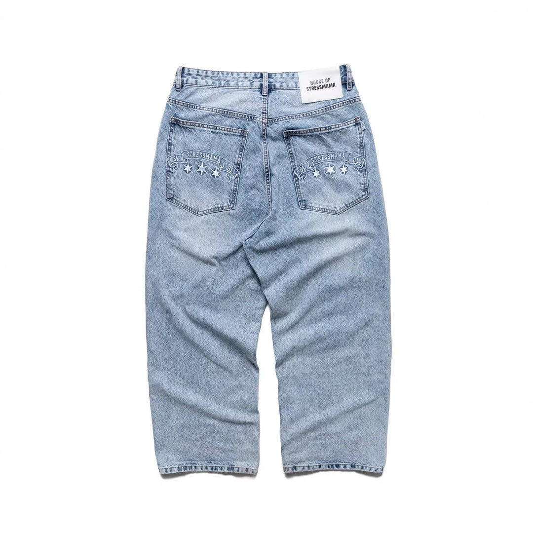 Women's wide denim jeans with stylish embroidery design StylebySassy