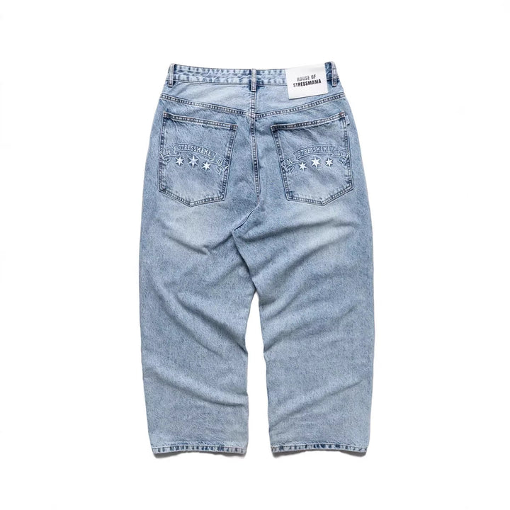 Women's wide denim jeans with stylish embroidery design StylebySassy