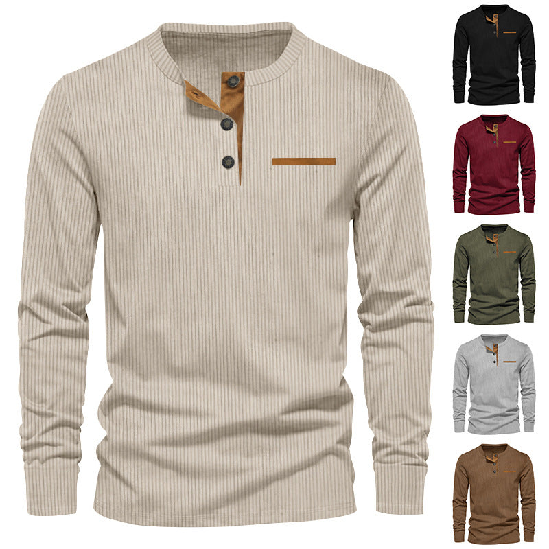 Men's long sleeve Henley with fine rib structure, slim silhouette, and chest piping StylebySassy