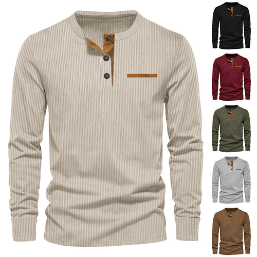 Men's long sleeve Henley with fine rib structure, slim silhouette, and chest piping StylebySassy