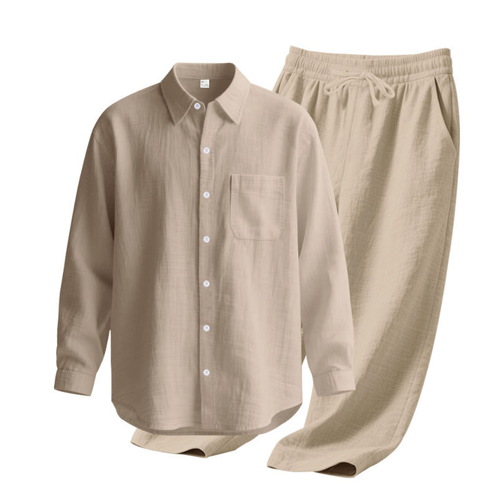 Men's light house suit made of cotton gauze with kent collar shirt, breast pocket and drawstring pants StylebySassy