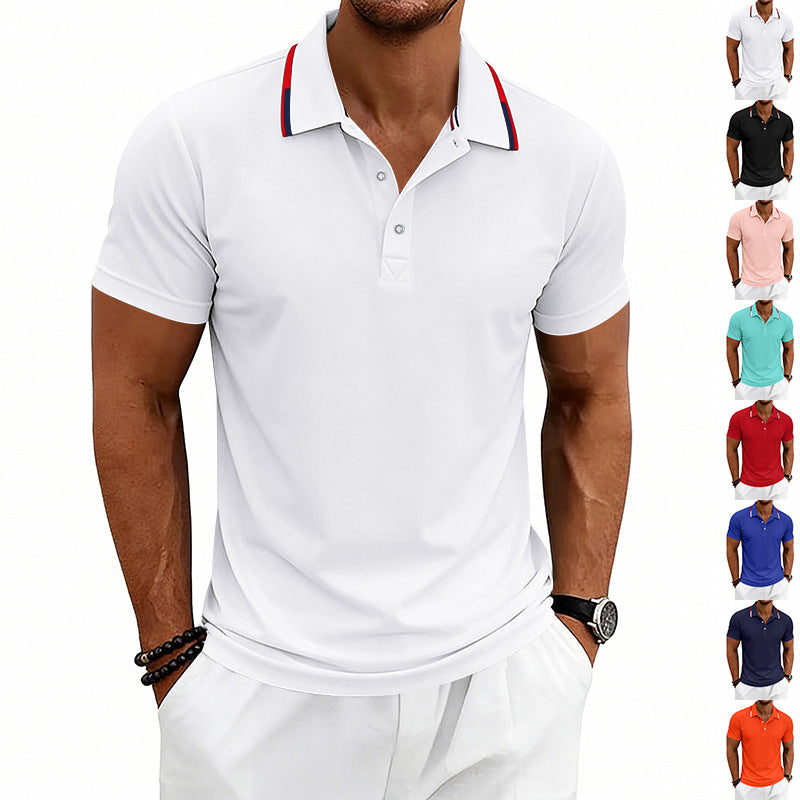 Men's tailored short-sleeve polo shirt with contrast collar made of breathable piqué StylebySassy