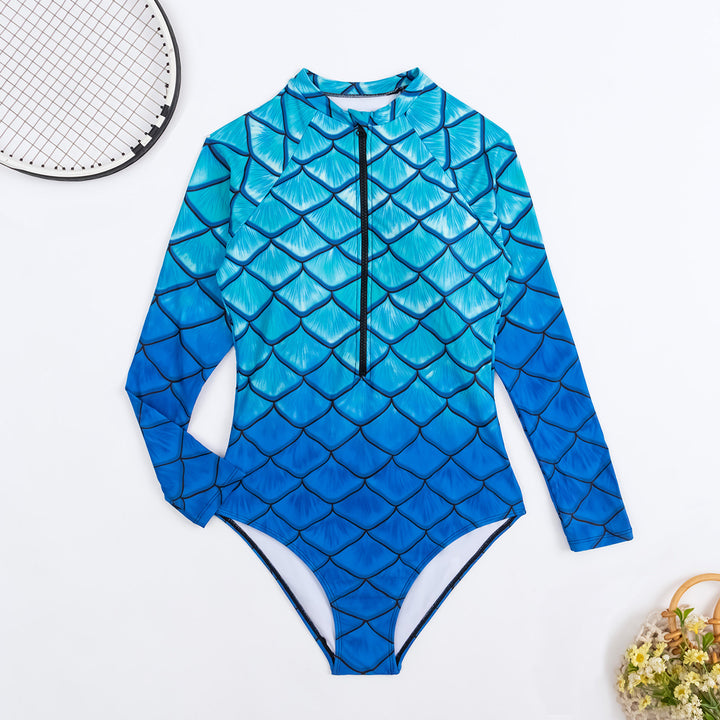 Women’s Long Sleeve Swimsuit with Trendy Fish Scale Design StylebySassy