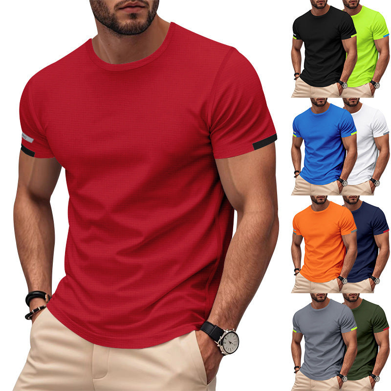 Men's nan athletic short-sleeve cotton jersey T-shirt with round neck and reflective sleeve details StylebySassy