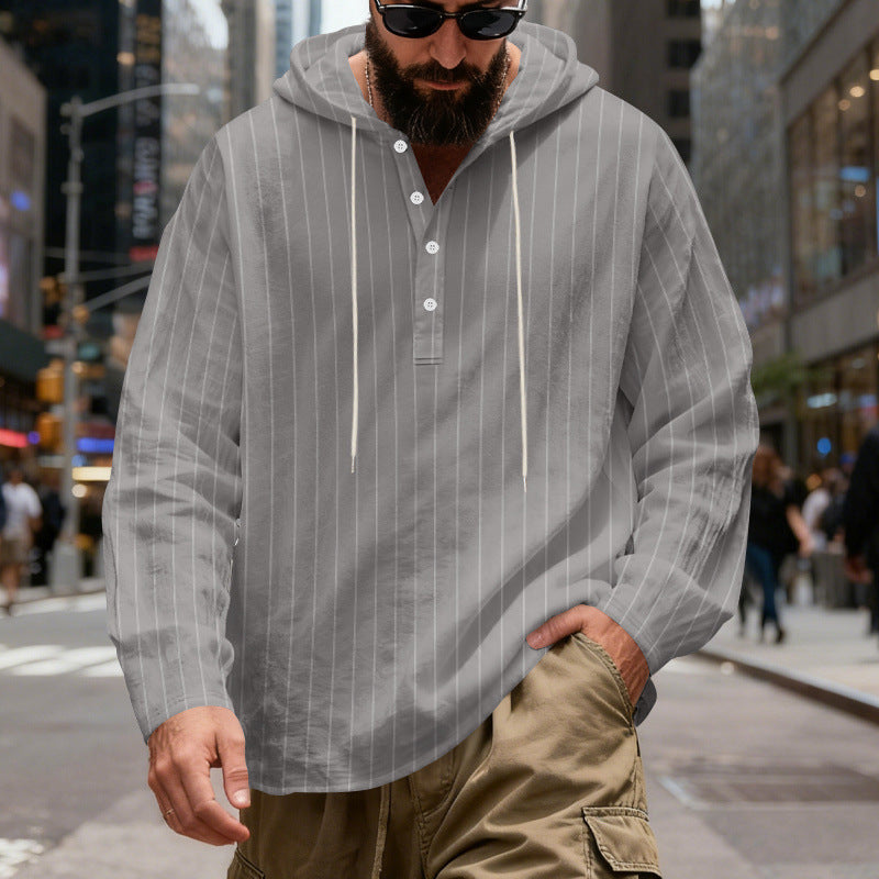 Men's hooded shirt with button placket and pinstripes StylebySassy