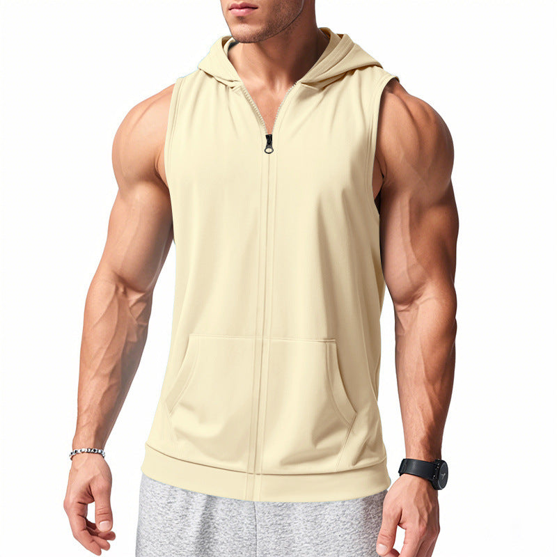 Men's functional fitness vest with hood, slim fit and kangaroo pocket StylebySassy