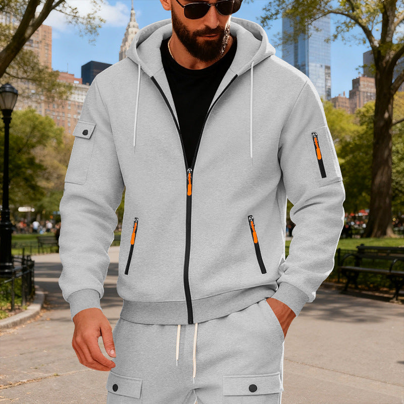 Men's hooded jacket with water-repellent zippers and multifunctional pockets StylebySassy