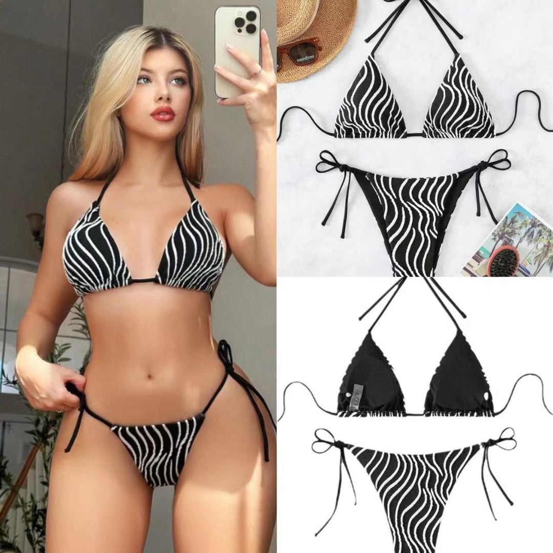 Women Triangle Bikini with adjustable straps and stylish striped pattern StylebySassy
