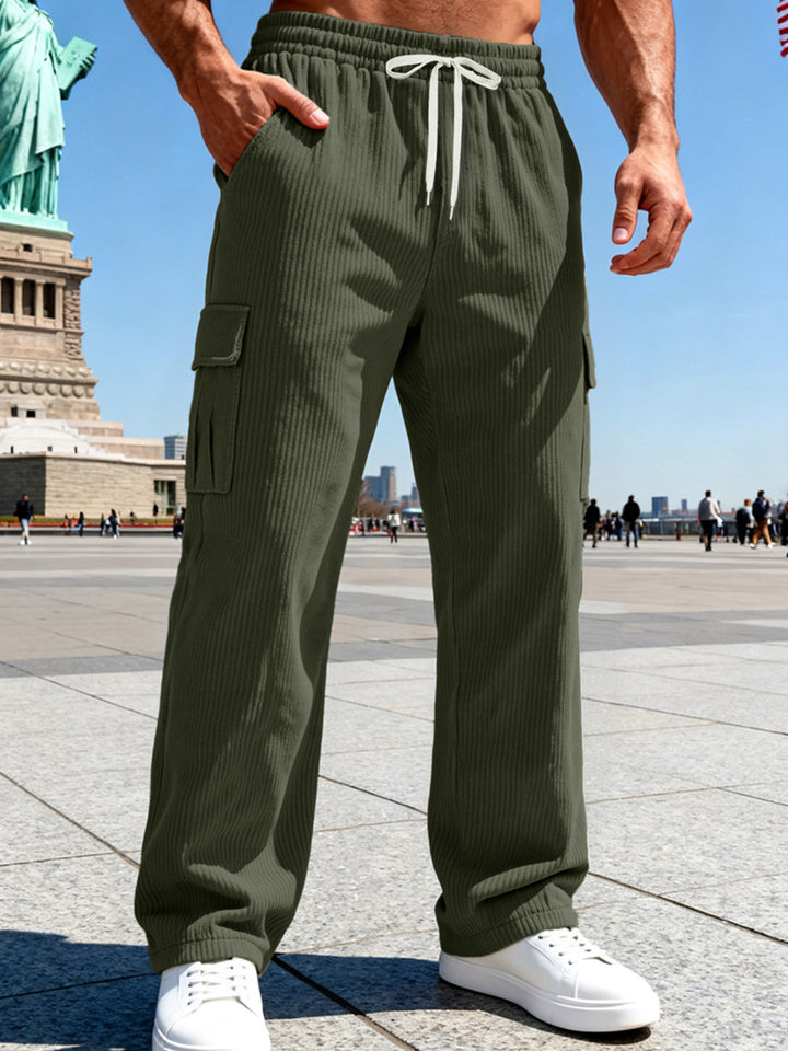 Men's knitted Cargo jogging pants with elastic drawstring waistband and side flap pockets StylebySassy