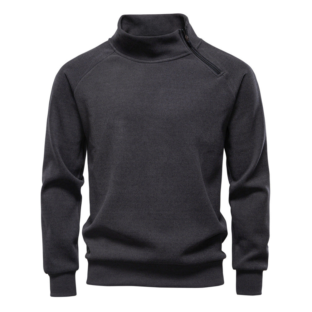 Men's stand-up collar sweater with asymmetric shoulder zipper and raglan sleeves StylebySassy