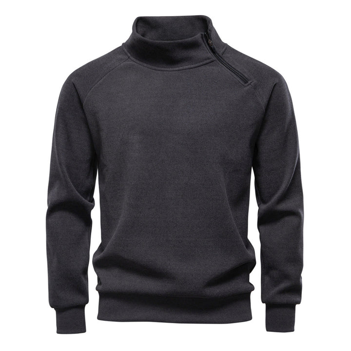 Men's stand-up collar sweater with asymmetric shoulder zipper and raglan sleeves StylebySassy