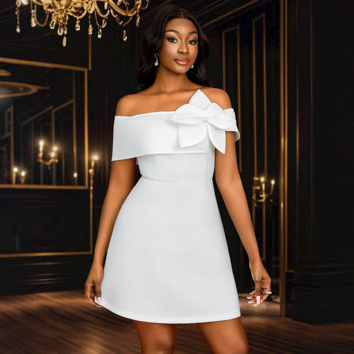 Ladies Off-Shoulder Dress with Large Bow Accent StylebySassy