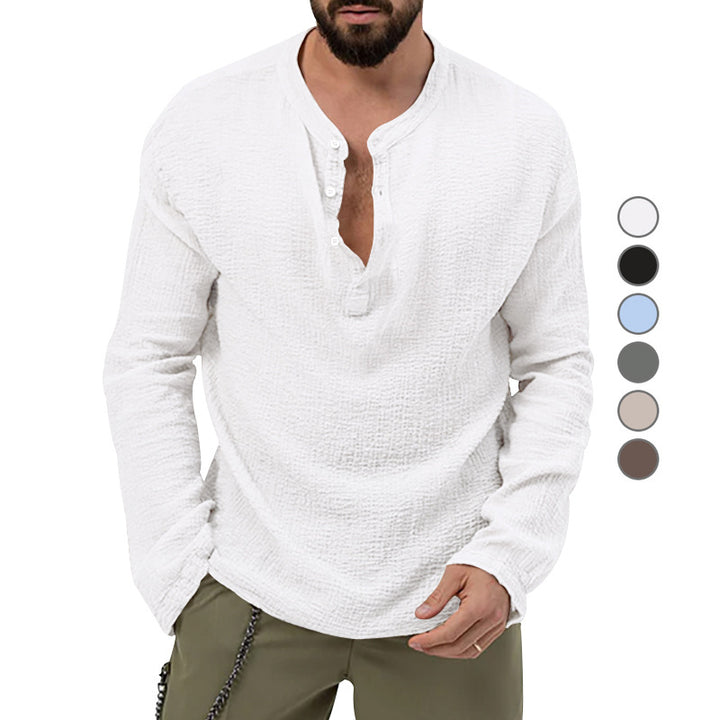 Men's relaxed Henley set made of lightweight cotton gauze with drawstring pants StylebySassy
