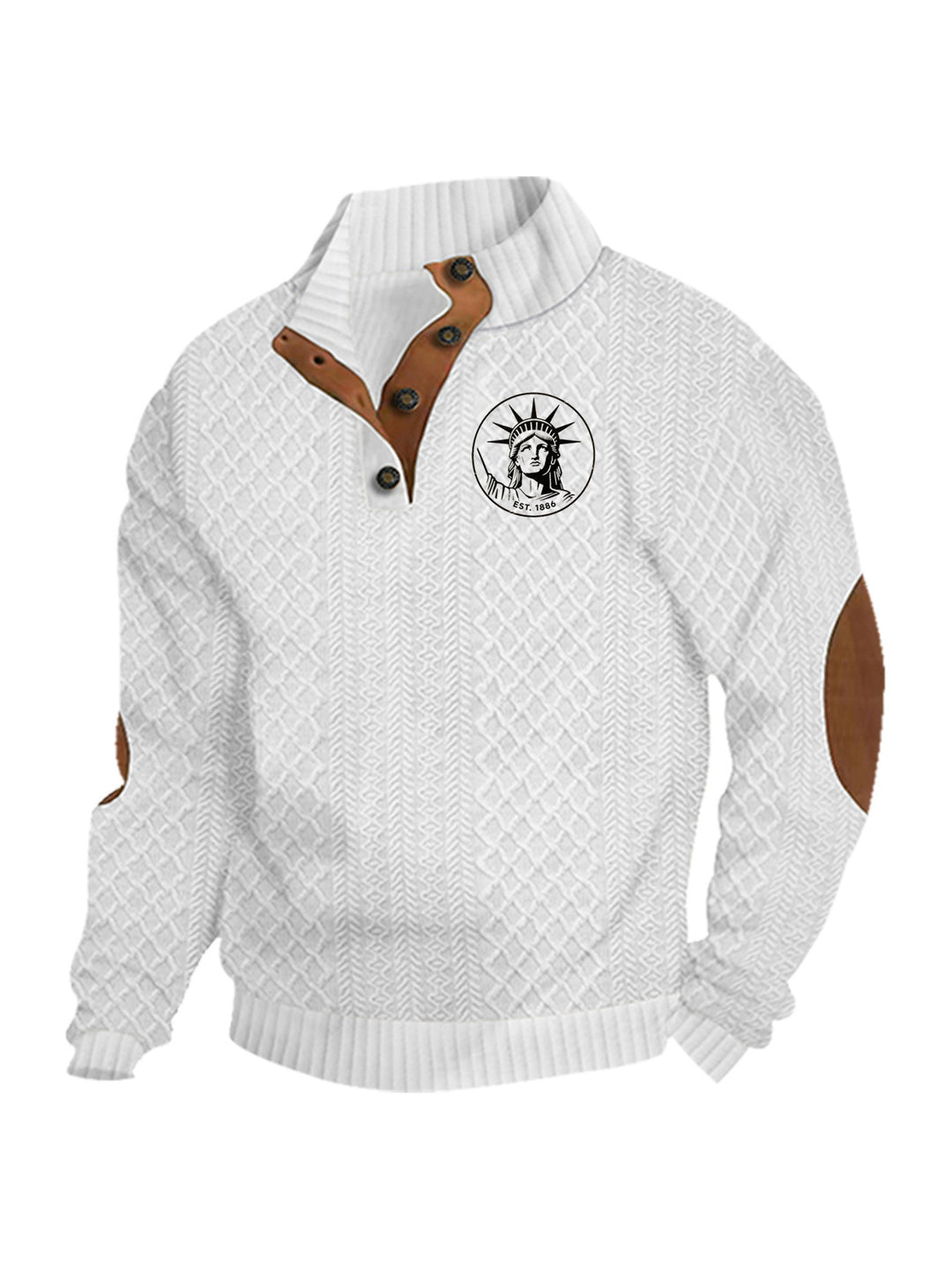 Men's nan Heritage textured pullover with stand-up collar faux leather trim elbow patches and half-button placket StylebySassy