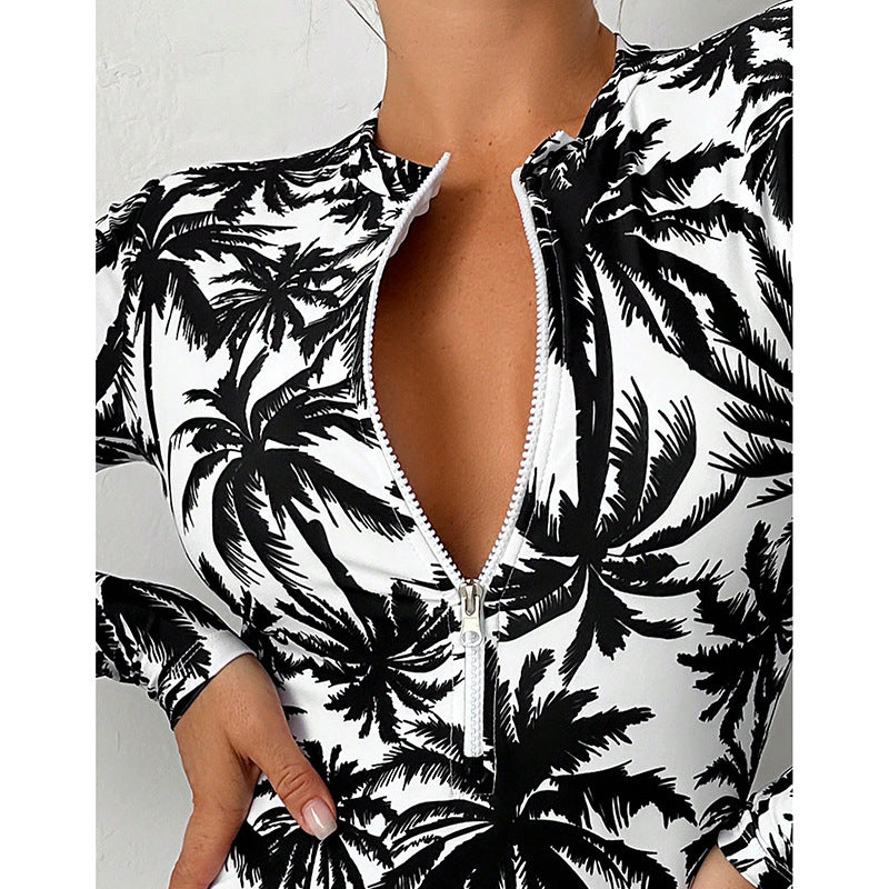Women's one-piece swimsuit with long sleeves and practical zipper StylebySassy